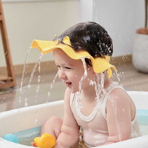 Baby Shower Cap Shampoo Shower Bathing Hat Soft Elastic Non-Slip Adjustable Hair Head Eye Ear Shampoo Cap-Yellow
