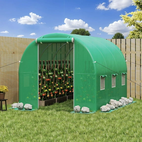 Dextrus 6.6x10FT Green PE Mesh Greenhouse, Galvanized Frame, Mesh Door & Windows, Easy Setup, for Flowers & Vegetables.