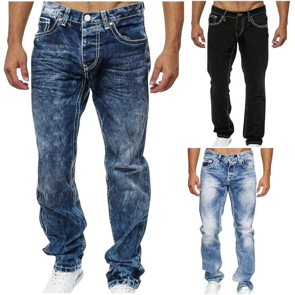 RYDCOT Mens Jeans Loose Fit Men's Low Waist Straight Leg Jeans with Pocket and Button Light Blue