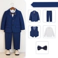thumbnail image 2 of CPNG Teen Boys Toddler Gentleman Kids Formal Outfits Long Sleeve Suit Clothing Shirt Vest Pant Bow Tie Wedding Outfit(Navy,9-10 Years), 2 of 5