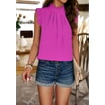 thumbnail image 3 of Solid Color Ruffle Neck Blouse, Fuchsia, Large, 3 of 5