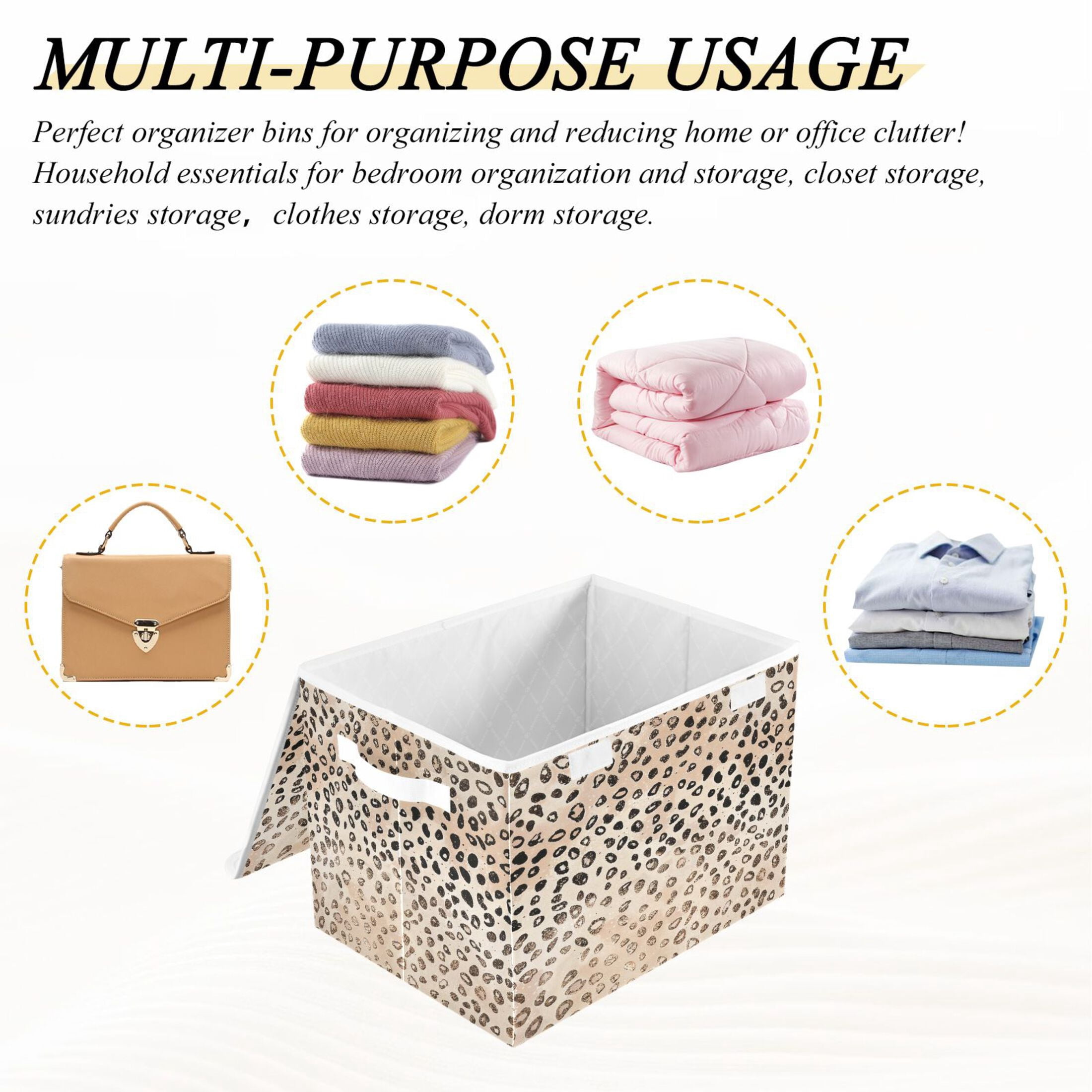 Ryvnso Plain Cheetah Glitter Print Large Lidded Foldable Storage Baskets Cubes Boxes Lids Bin for Home