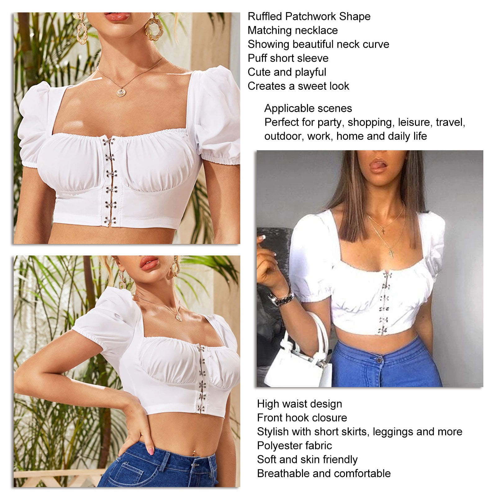 Slatcetga Women Puff Sleeve Short Shirt Fashionable Cute Casual Breathable  High Waist Short Blouse for Daily Outdoor White XL - Walmart.ca