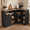 Black, variant on Axioo Corner Cabinet With Charging Station, Farmhouse L-Shaped Kitchen Pantry Cabinet with 2 Tier Lazy Susan Turntable, Corner Storage Cabinet With Adjustable Shelf for Kitchen, Dining Room, Black
