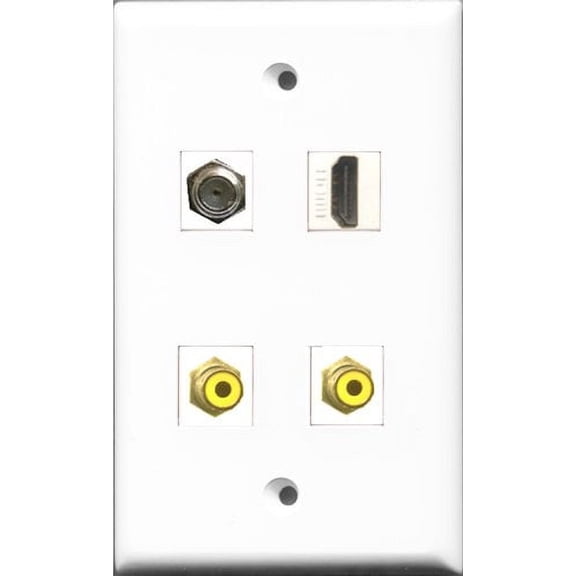RiteAV 1 Port HDMI 2 Port RCA Yellow and 1 Port Coax Cable TV- F-Type Wall Plate