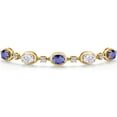 thumbnail image 3 of Gem Stone King 18K Yellow Gold Plated Silver Blue Iolite and White Moissanite Bracelet for Women | 3.75 Cttw | Gemstone Birthstone | Oval Checkerboard 7X5MM | Fully Adjustable 10 inch, 3 of 6