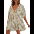 thumbnail image 3 of Mono de Rayas Extragrande para Mujer, Vestido Corto, Mono, Ropa de Playa para Vacaciones con Bolsillos. Albaricoque L, 3 of 7