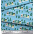 thumbnail image 2 of Soimoi Blue Cotton Voile Fabric House & Tree Christmas Printed Fabric 1 Yard 42 Inch Wide, 2 of 3