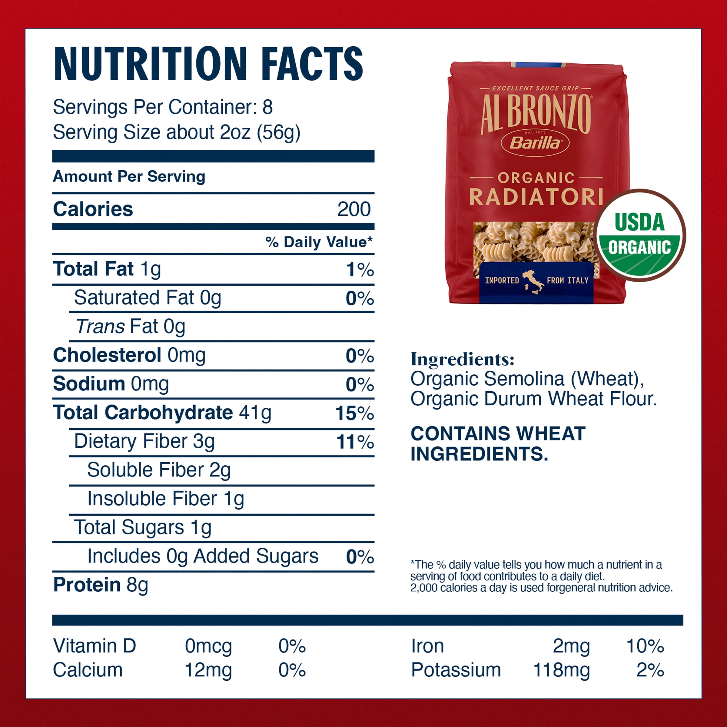 Al Bronzo by Barilla Organic Radiatori Pasta, Bronze Cut Pasta, 16oz.