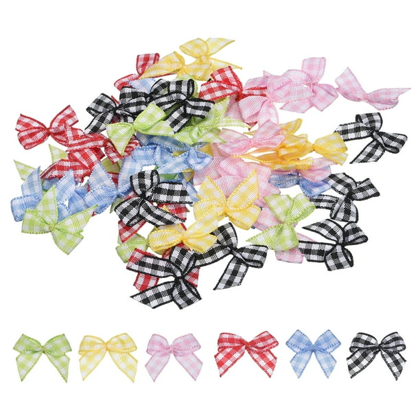 Uxcell Mini Gingham Ribbon Bow Checkered Fabric Satin Ribbon Bows for Craft DIY Hair 60