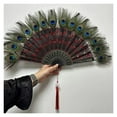 thumbnail image 7 of Peacock Feather Folding Fan, Lolita Performance, Dance Hand Fan with Pendant Gift, Wedding Party Decoration, 7 of 7