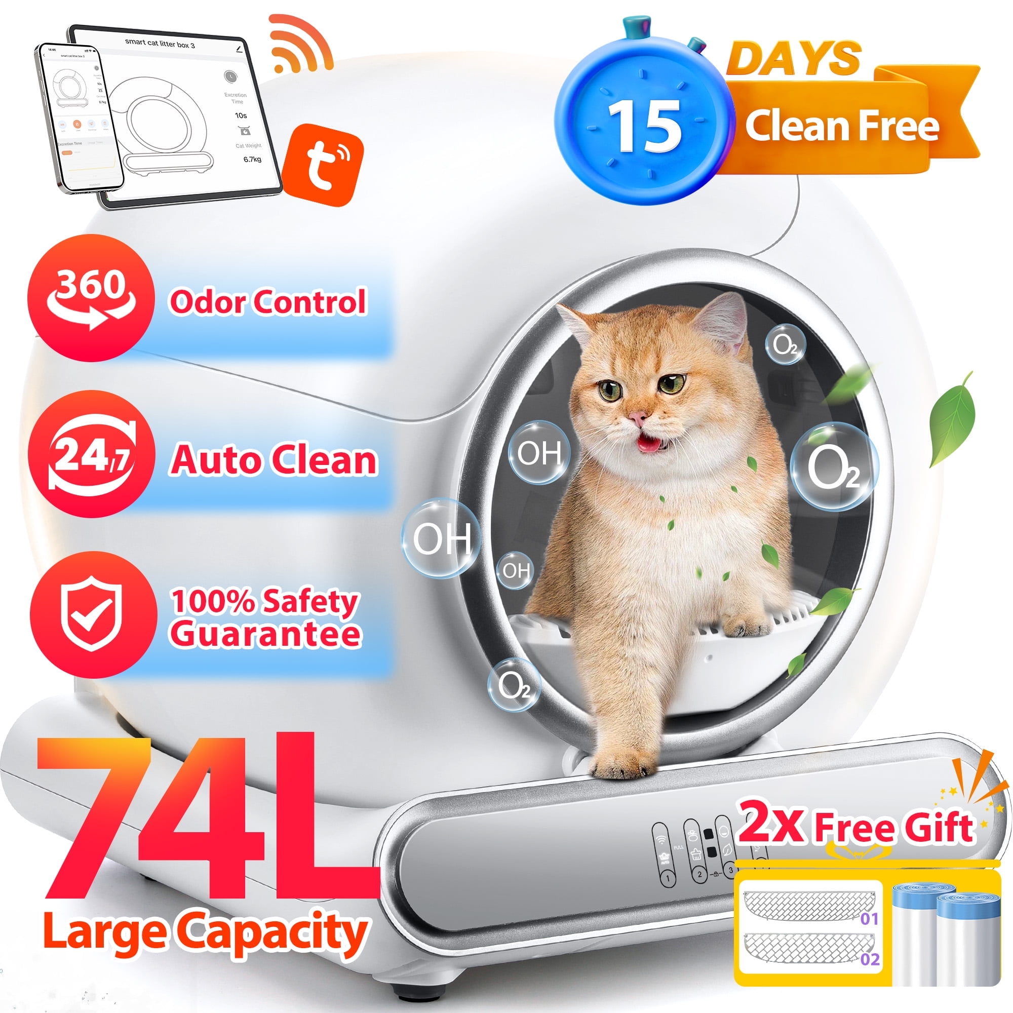 Redsasa Robotic Electric Multi Auto Litter Box, Smart Self