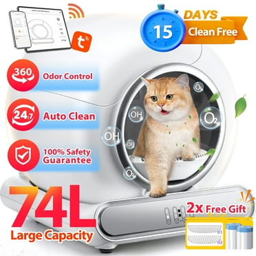 Famistar Automatic Cat Litter Box Self Cleaning, 65 9L Large Litter Box with Liner, Odor Removal, 2.4G WiFi APP Control/Integrated Safety Protection, 2 Sifters Included