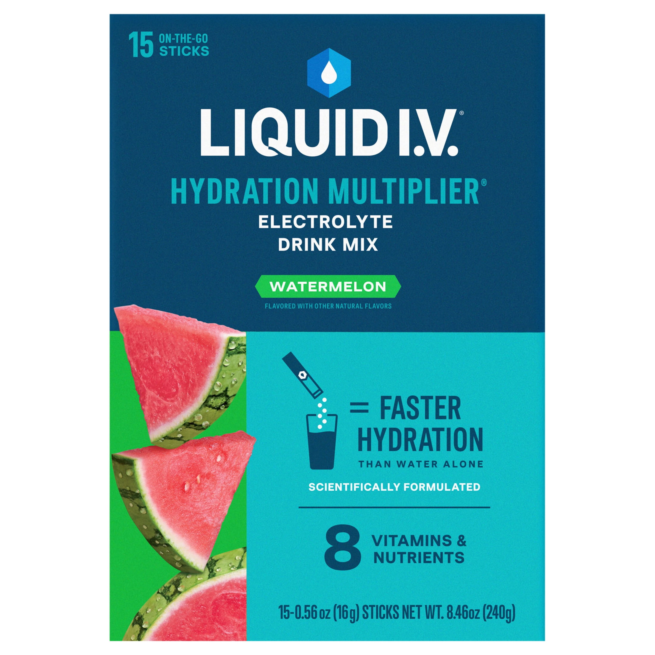(3 pack) Liquid I.V.® Watermelon Hydration Multiplier® Powdered Electrolyte Drink Mix, 15 Count Packets