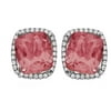 Platinum-Plated Sterling Silver Large Cushion-Cut Ruby Corundum Pave CZ Earrings