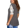 thumbnail image 3 of RYDCOT Women's Lace Short Sleeve V-Neck T-Shirt Loose Casual Summer Tee Tops Gray XL, 3 of 4