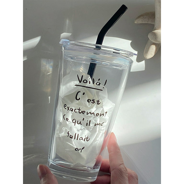 Cute Glass Cup Graduated Hot Tea Water Milk Coffee Glass Juice Mug c/w straw