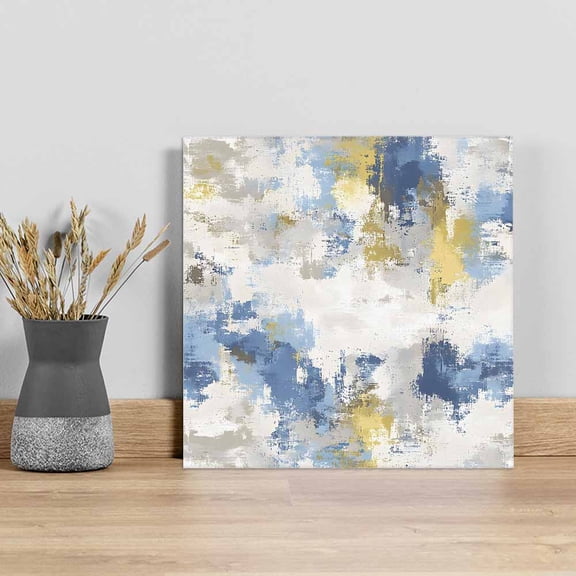Blue Yellow Beige Wall Art Painting on Canvas, Retro Abstract Modern Art Painting Canvas Art Home Prints Wall Art Framed Modern Artwork for Living Room Bedroom Wall Decor 20x20in