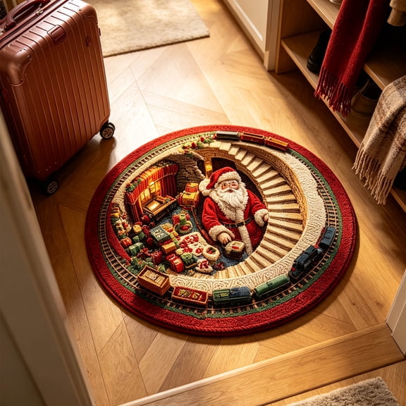 3D Christmas Rugs - Optical Illusions Christmas Round Rug, 24 Inch, Decorative Santa Printed Area Mat for Indoor Outdoor Xmas Decor