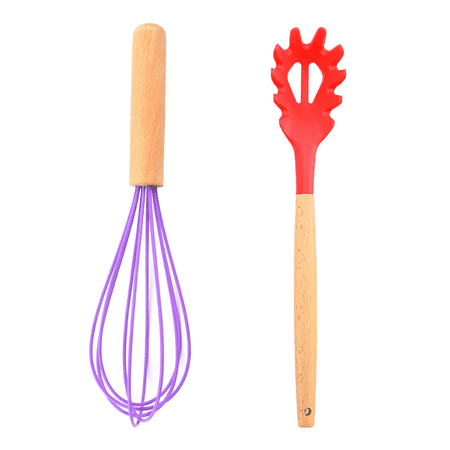 

Heat-Resistant Cooking Gadgets 2Pcs Kitchen Cooking Utensils Set Silicone Kitchen Gadgets Utensil for Nonstick Cookware with Wooden Handle