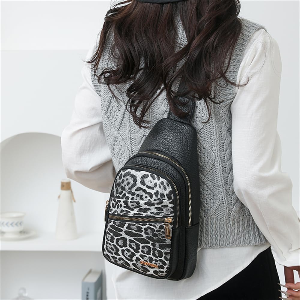 Leopard Chest Sling Bag for Women Cheetah Print Crossbody Chest Pack Animal Print Purse Leopard Purse Fanny Daypack