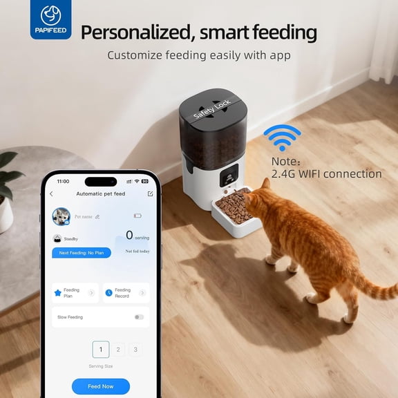 Smart Automatic Cat Feeder with WiFi APP Control, Stainless Steel Bowl, 6L Capacity for Dogs and Cats