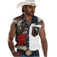 thumbnail image 2 of DPTALR Men's Independence Day American Flag Print Sleeveless Button Down Shirt,Multicolor,Big Men's,Tall Men's XL,Young Men's Tank Tops, 2 of 5