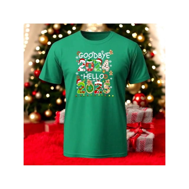Playera Con Estampado De Goodbye 2024 Hello 2025 Fin De Año Año Nuevo Color Verde Talla Mediana Marca Emil SaEs
