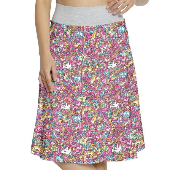 Women's 1960s Psychedelic Groovy Doodle A-line Printed Skirt Casual Wear, S, Fuchsia Pink Blue, by Ambesonne