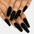 thumbnail image 1 of 24 Pcs Ongles Faux Ballerine Mat Pressés Pur Noir Punk Rock, 1 of 5