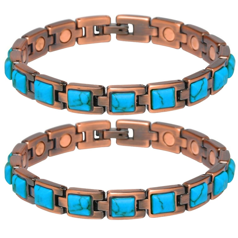 健康アクセサリー 37 5IN1 TURQUOISE PURE SOLID COPPER MAGNETIC BRACELET MEN