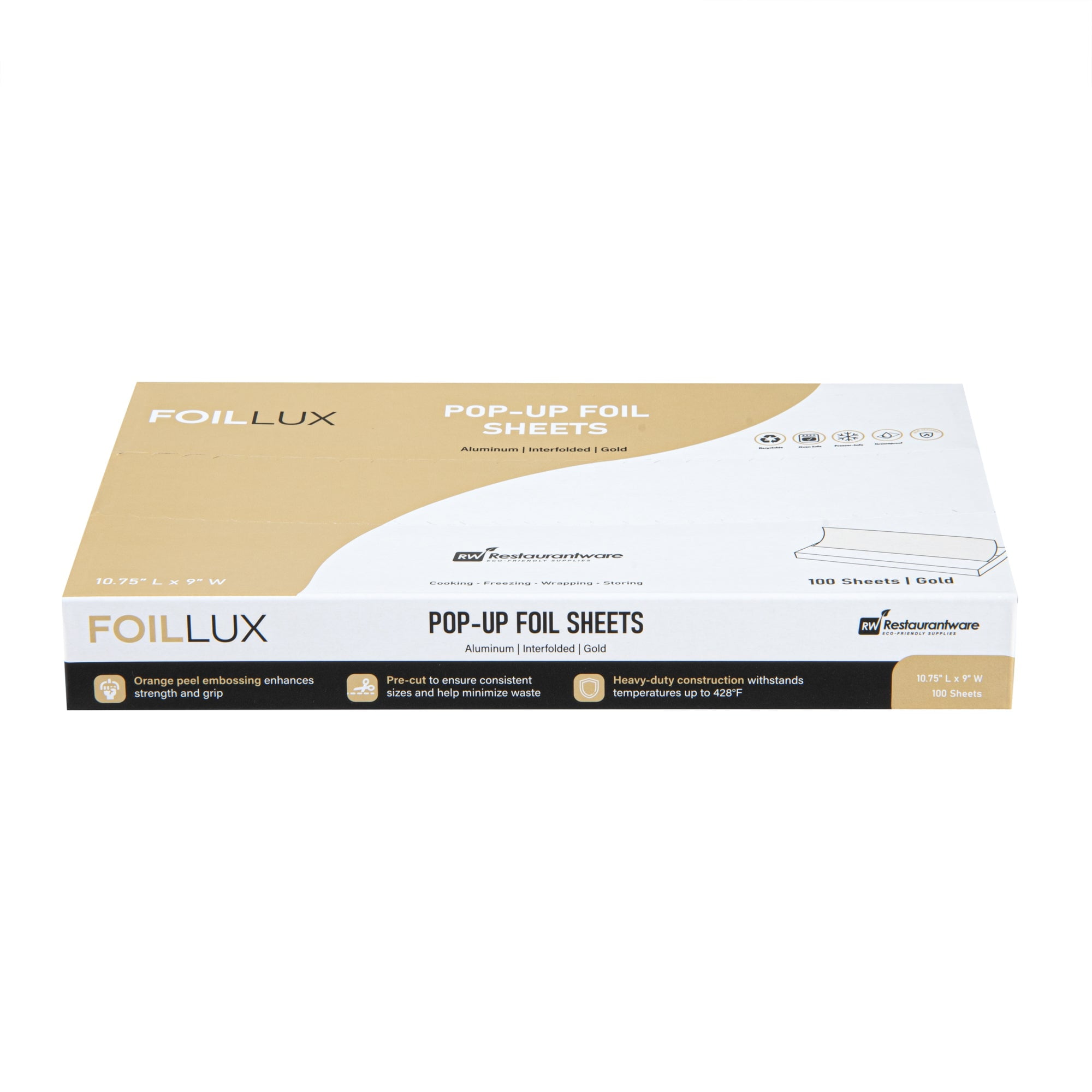 Foil Lux Foodservice Gold Aluminum Foil Pop-Up Sheet - Interfolded, Embossed - 10 3/4" x 9" - 2000 count box
