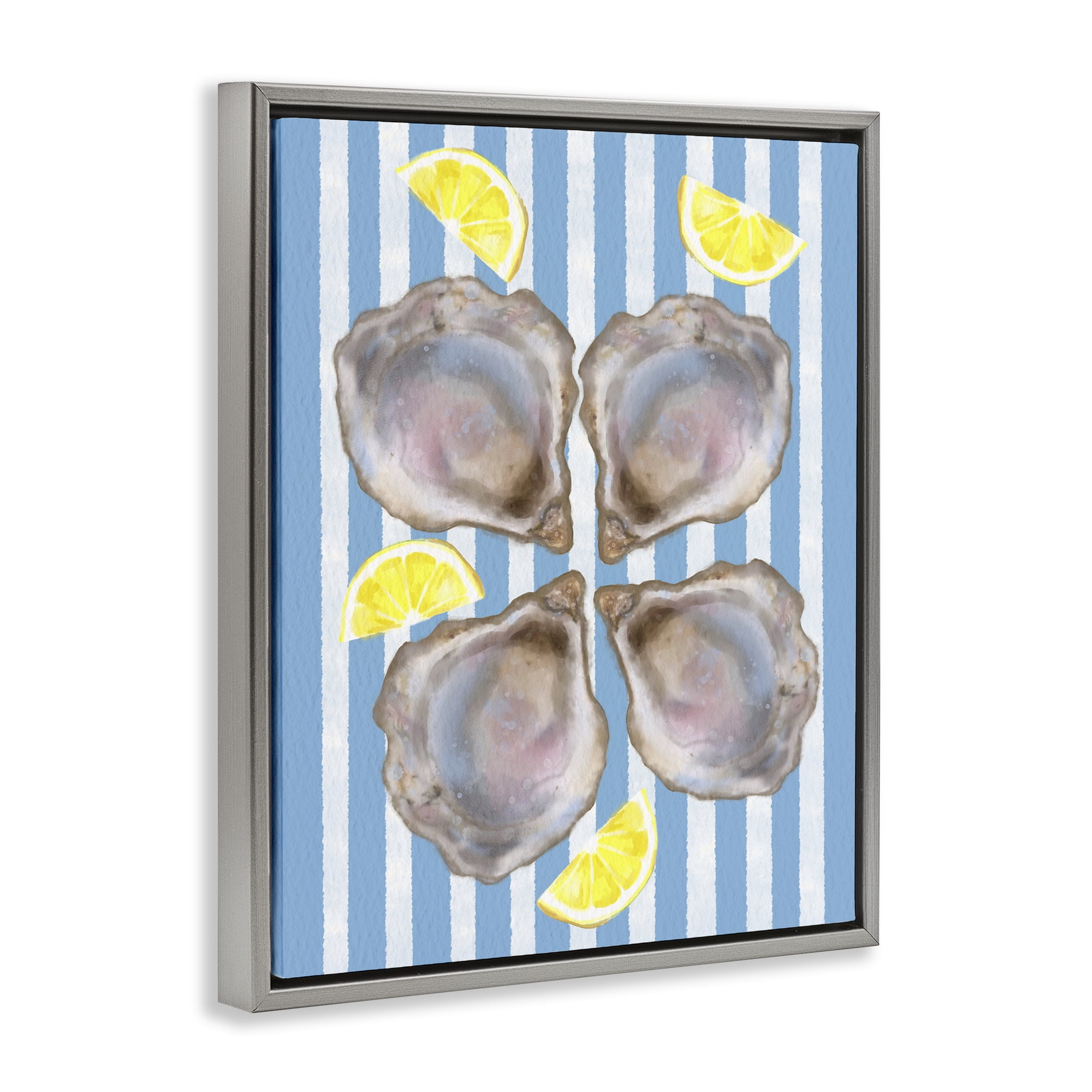 Stupell Industries Blue Stripe Oysters Gray Framed Floater Canvas Wall Art, design by Matthew Piotrowicz