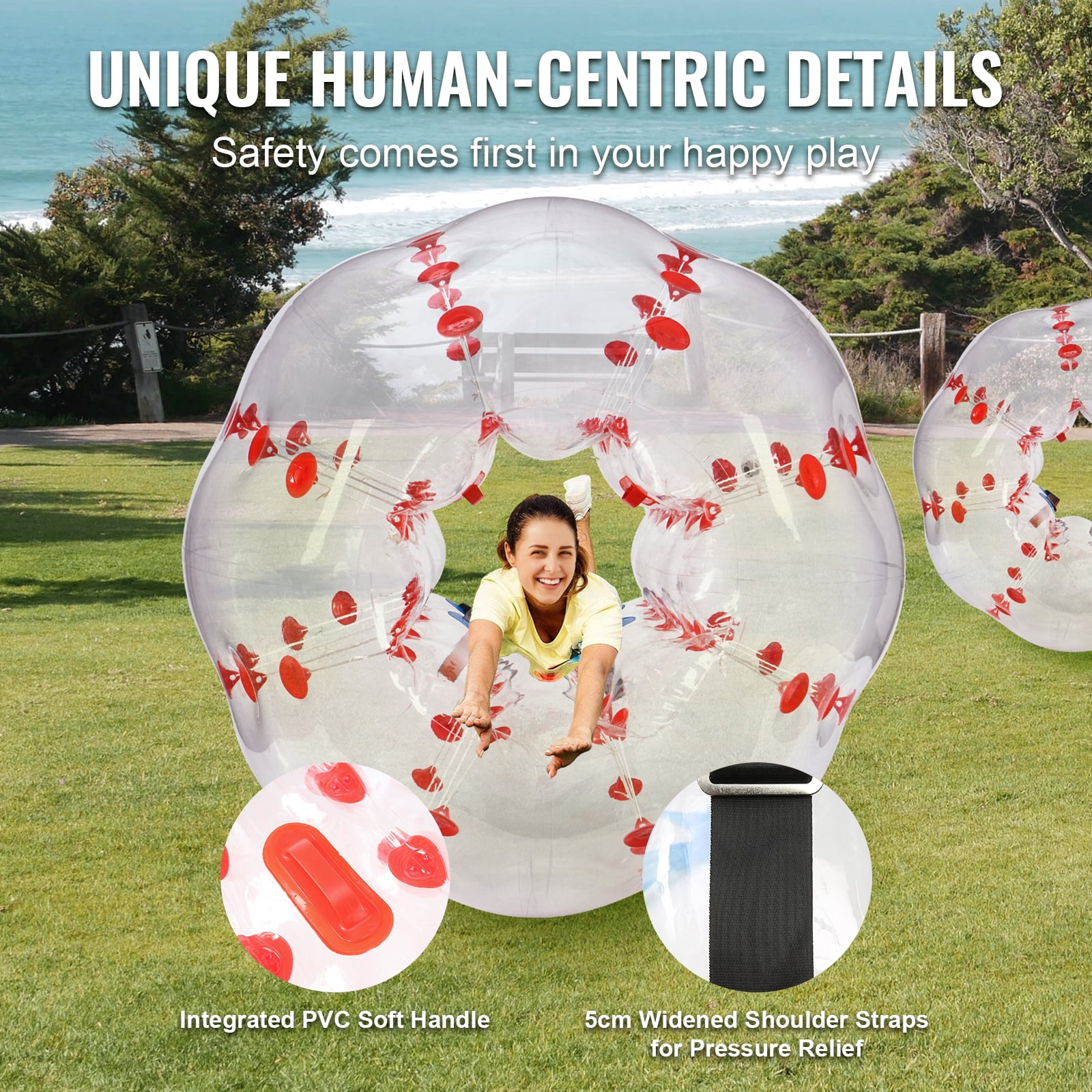KFFKFF Blow-Up Bumper Sphere Single Pack, 5FT/1.5M Body-Sized Zorb Orbs for Adolescents & Adults, 0.8mm Durable PVC Human-Sized Hamster Bubble Balls for Outdoor Group Fun