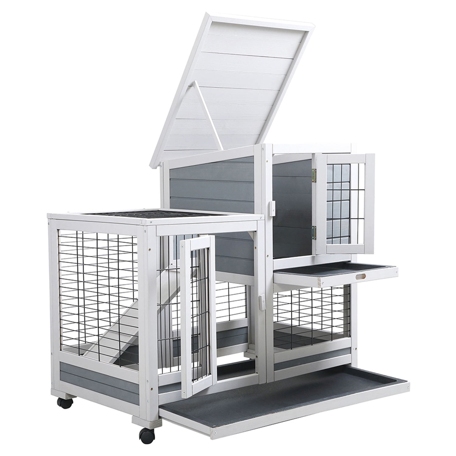 Pefilos Wooden Rabbit Hutch Indoor Rabbit Cage Outdoor Guinea Pig Habitat On Wheels, Gray Pefilos Wooden Rabbit Hutch Indoor Rabbit Cage Outdoor Guinea Pig Habitat On Wheels, Gray