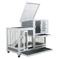 thumbnail image 5 of Pefilos 37" Wood Rabbit Hutch Rabbit Cage Bunny Hutch Large Bunny Cage Indoor Outdoor Two Story Guinea Pig Hamster Hutch Rabbit House Pet with No Leak Trays - 4 Casters Include Hen House, Gray, 5 of 15