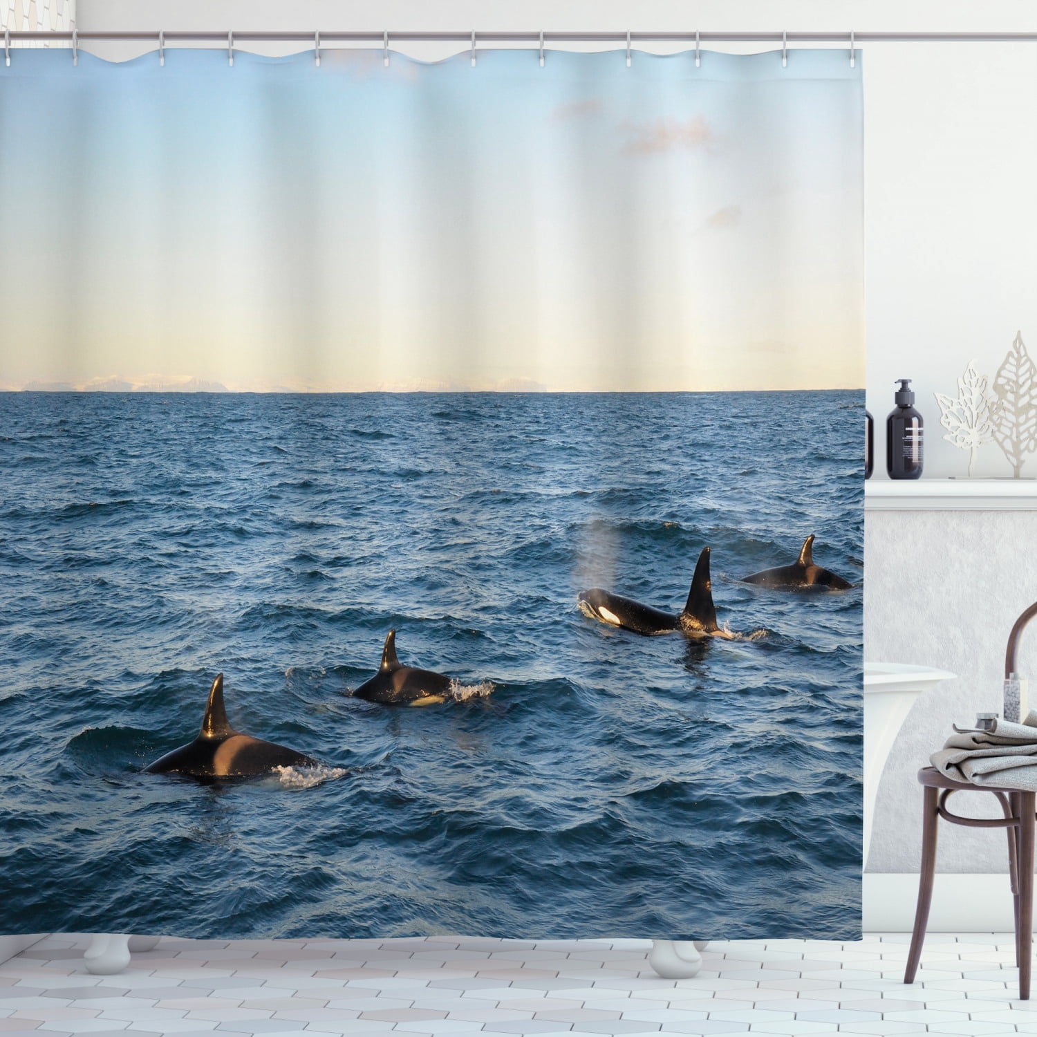 Shark Shower Curtain, Japanese Aquarium Park with People Silhouettes  Watching Underwater Life Hobby Image, Fabric Bathroom Set with Hooks, 69W X  84L Inches Extra Long, Blue Black, by Ambesonne - Walmart.com