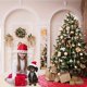 thumbnail image 2 of Faldas de árbol rojas de 48 pulgadas, brillantes, para árbol de Navidad, alfombra grande con lentejuelas para decoración de árbol de Navidad, 2 of 3
