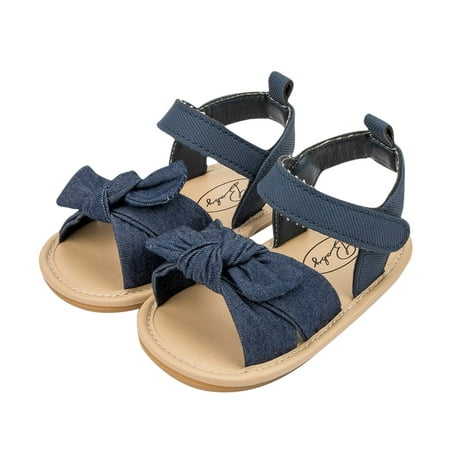 

nsendm Girls Open Toe Bowknot Shoes First Walkers Shoes Summer Toddler Flat Sandals Girls Heels Size 3 Sandal Dark Blue 0 Months