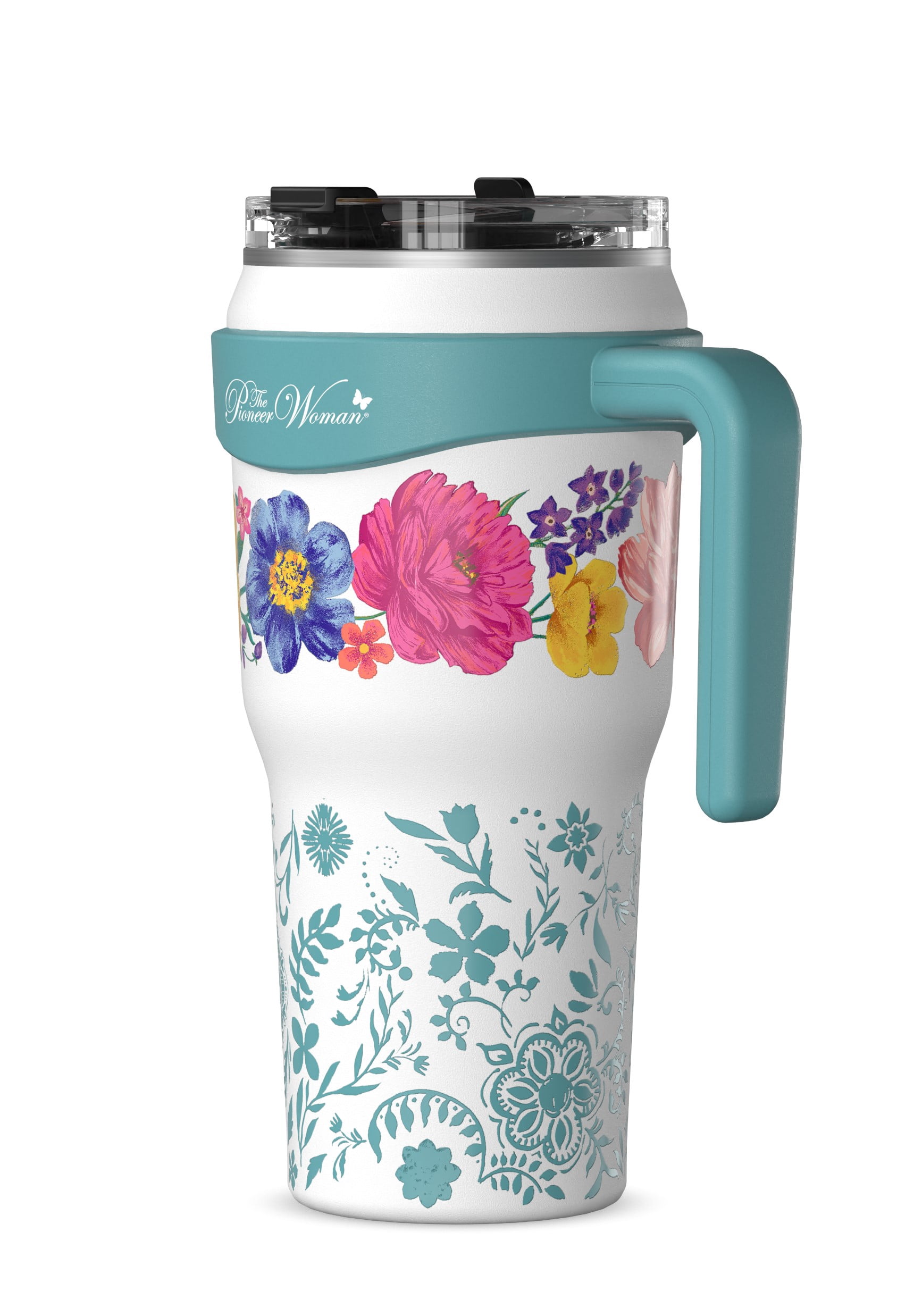 The Pioneer Woman 40 oz Brilliant Blooms Stainless Steel Tumbler, White