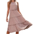 thumbnail image 2 of Robes d'Été pour Femmes 2023 Midi Mode Col Rond Couleur Unie Robe Décontractée Ample Robe de Soirée pour Femmes Élégante Élégante en Solde, 2 of 8