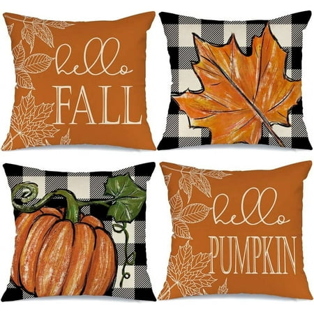 Fall Decor Buffalo Plaid Pumpkin and Maple Leaves Outdoor Fall Pillows Decorative Throw Pillows Farmhouse Thanksgiving Decorations Autumn Cushion Case for Couch