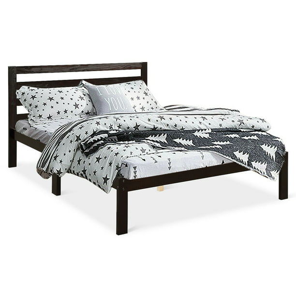 Gymax Solid Wood Platform Bed W/Headboard Design Full Size Bed 