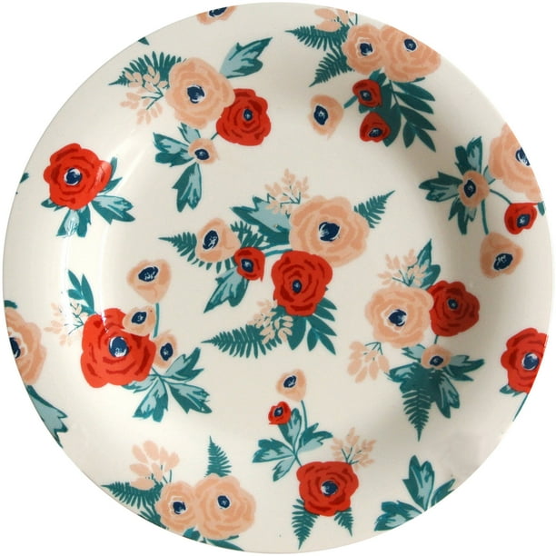 Mainstays White Floral 4Pack Stoneware Salad Plates