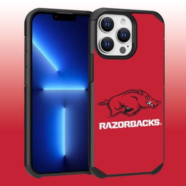 Apple iPhone 13 Pro Max (6.7) / 12 Pro Max (6.7) - Licensed NCAA University of Arkansas Razorbacks Logo on Red Textured Dual Layer Case