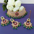thumbnail image 2 of Efulgenz Indian Jewelry for Women Wedding Bridal Traditional Green Kundan Necklace Earrings Crystal Faux Stone Choker Necklace Chaandbali Earrings with Maang Tikka Bollywood Jewelry Set, 2 of 6