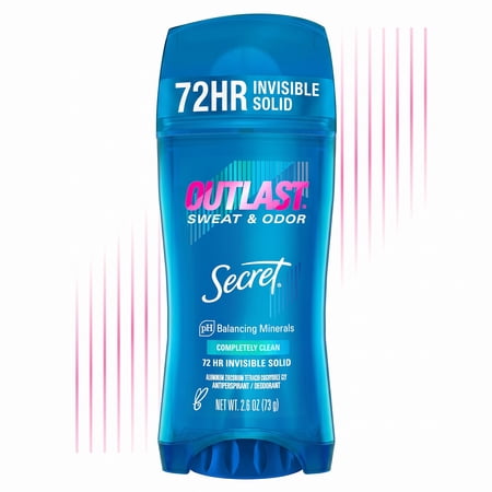 Secret Outlast Antiperspirant Deodorant for Women Invisible Solid Completly Clean 2.6 oz