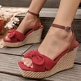 thumbnail image 5 of Narveanno Womens Wedge Platform Sandals Cute Bowknot Open Toe Espadrille High Heels Buckle Ankle Strap Summer Shoes Red 8.5, 5 of 7
