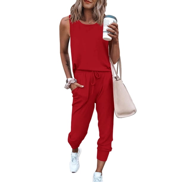 Conjunto Deportivo PRETTYGARDEN Mujer Dos Piezas Rojo XXL