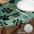 thumbnail image 3 of Teal Green Brown Round Tablecloth, Fitted Table Cover with Elastic for 45"-54" Round Tables, Farmhouse Dog Paw Vintage Table Cloth Outdoor Indoor Dinning Party Waterproof Tablecloths, 3 of 7